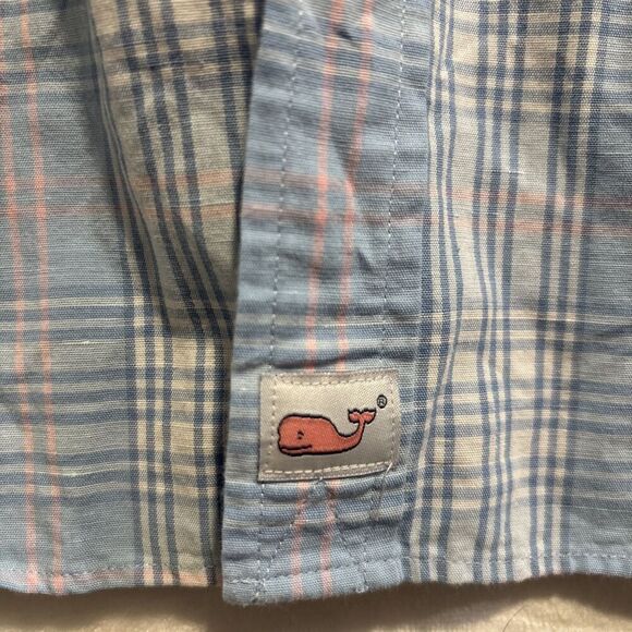 Vineyard Vines Classic Fit Murray Shirt Men's Large Linen Blend Blue Pink Plaid - Picture 8 of 16